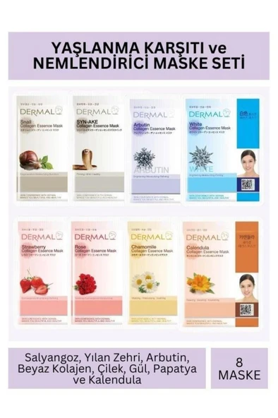 Yaşlanma Karşıtı ve Nemlendirici Kolajen Maske Seti 23gr x 8Adet