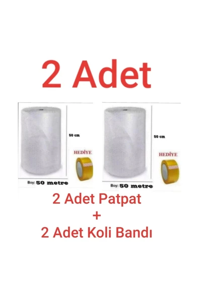 2 Adet Balonlu Naylon 50cmx50m + 2 Adet Koli Bandı Ambalaj Naylonu Patpat Pıtpıt Havalı Naylon