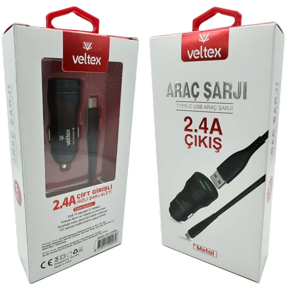 2.4A TYPE-C Metal Araç Şarj Seti VTX028