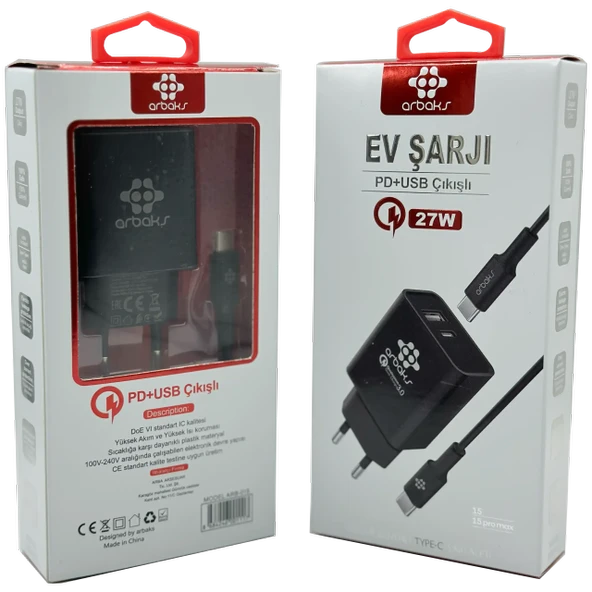 38W PD + USB + C-C Kablo Şarj Aleti Arbaks ARB-015-T - Resim 2
