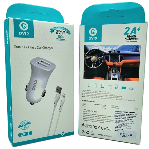 Çift Usb Girişli (iphone) Kablolu Araç Şarj Aleti Dvip C01-L - 2