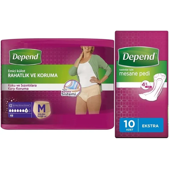Depend Emici Külot Lohusa Pedi M- Medium - Orta Kadın (10 Lu) + Mesane Pedi Kadın Ekstra (10 Lu) ürün görseli
