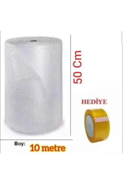 Balonlu Ambalaj Naylonu Pat Pat 50 Cm X 10 Metre 40 gr Baloncuklu Havalı Pıtpıt (KOLİ BANDI HEDİYE)
