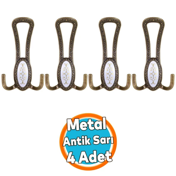 Metal Portmanto Vestiyer Duvar Dolap Elbise Mobilya Kapı Askısı Askılığı Askılık Antik Sarı 4 Adet