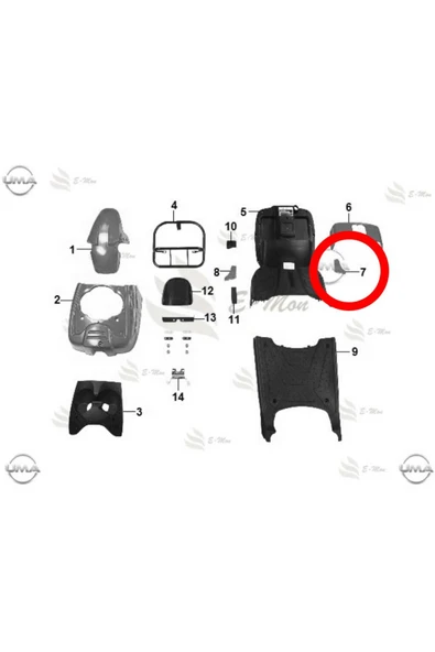ÇELİKMOTO MONDIAL RANK ON IC PANEL SAG RUZGAR PLASTIGI (BEYAZ) #Y4EMN2016A0061 ürün görseli 1