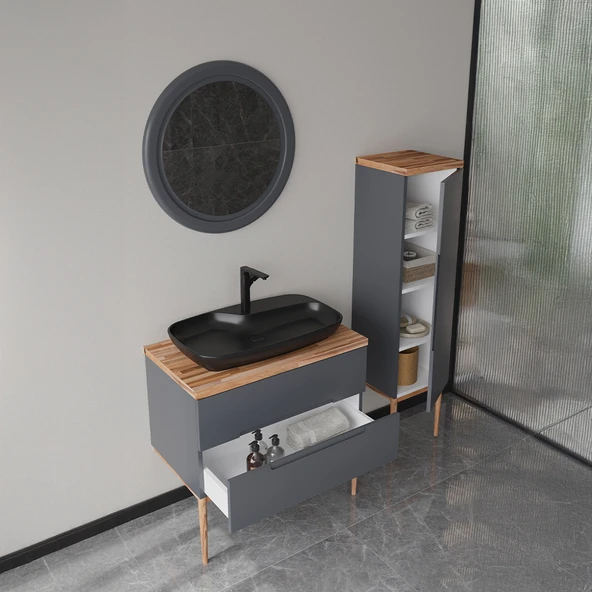Ubm Monarc 100 Cm Lake Banyo Dolabı Antrasit - 2
