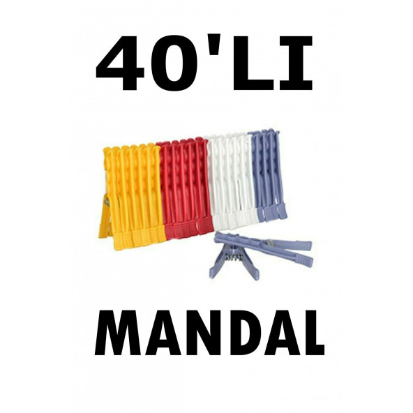 Mandal (40 Adet) Renkli Plastik Mandal Çamaşır Mandalı Seti