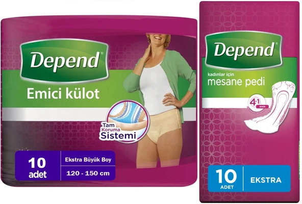 Depend Emici Külot Lohusa Pedi  XL - Extra Büyük -  Kadın (10 Adet)+Mesane Pedi Kadın Ekstra (10 Lu)