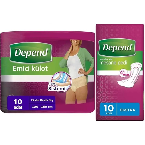 Depend Emici Külot Lohusa Pedi  XL - Extra Büyük -  Kadın (10 Adet)+Mesane Pedi Kadın Ekstra (10 Lu) - 1
