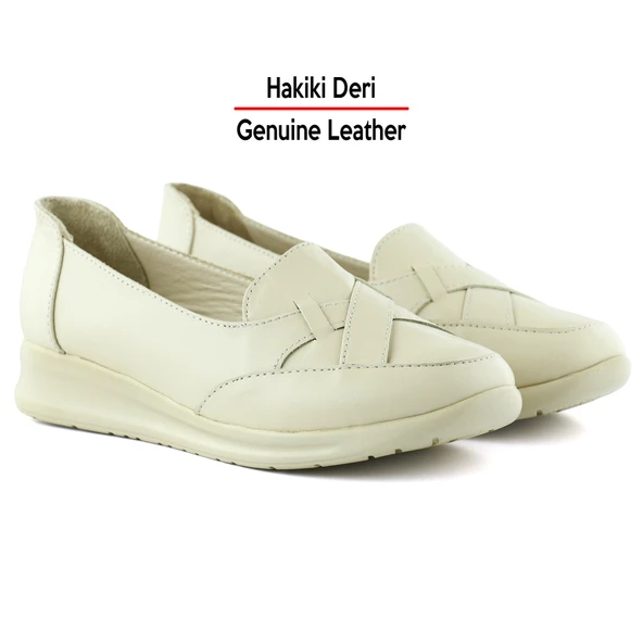 Erkan Saçmacı Mammina Bej Hakiki Deri Çapraz Bant Detaylı Slip-On Günlük Ayakkabı - 3