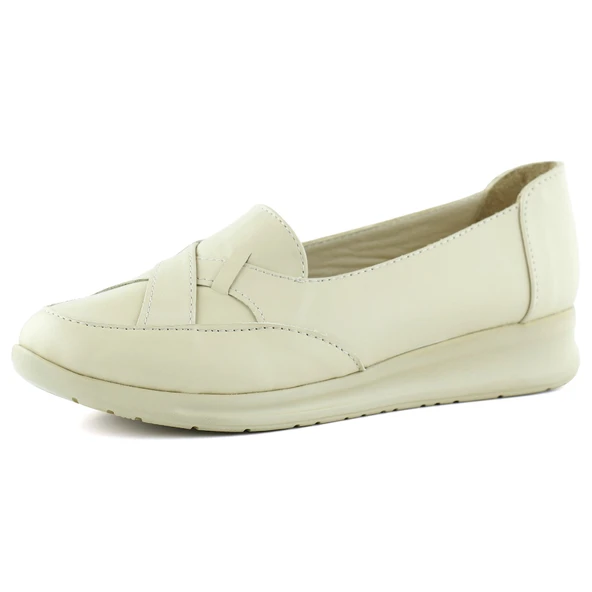 Erkan Saçmacı Mammina Bej Hakiki Deri Çapraz Bant Detaylı Slip-On Günlük Ayakkabı