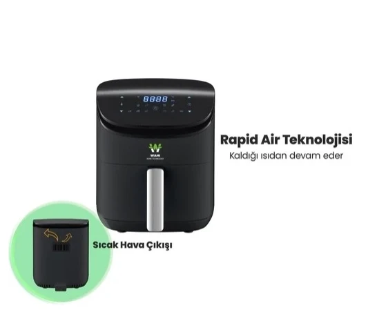 Wiami Airfryer 3.5 L Akıllı Yağsız Hava Fritözü Siyah (2 YIL RESMİ DİSTRİBÜTÖR GARANTİLİ) - 4