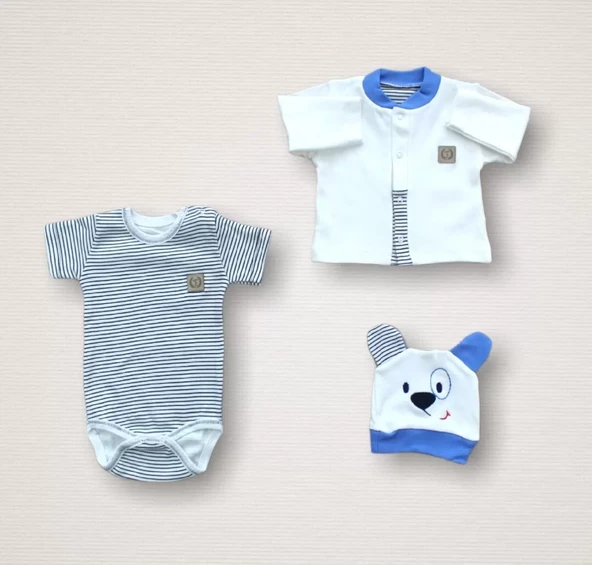 Minik Centilmen I Nakışlı %100 Cotton Antibakteriyel 10lu Zıbın Takımı Hastane Çıkışı Mavi - Resim 5