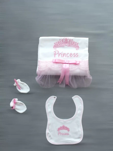 Taçlı Prensesim Nakışlı %100 Cotton Antibakteriyel 10lu Zıbın Takımı Hastane Çıkışı Pembe - 5
