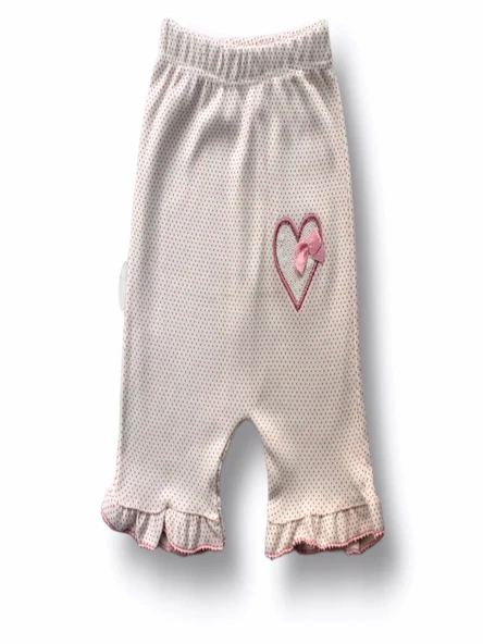 Çift Kalp Nakışlı Şort Tişört 3lü Kız Bebek Takımı Ekru - Resim 5