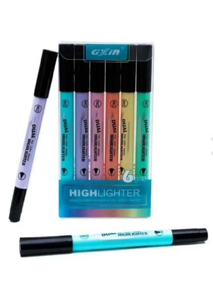 Gxin 6 Renk Fosforlu Kalem Seti Çift Taraflı