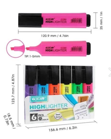 Gxin Canlı Renkler Highlighter 6 Renk Fosforlu Kalem Seti Klasik Model