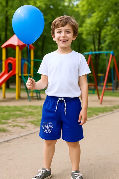 ERKEK ÇOCUK ŞORT CEPLİ DÜZ RENK YAZI BASKILI F29 - 10