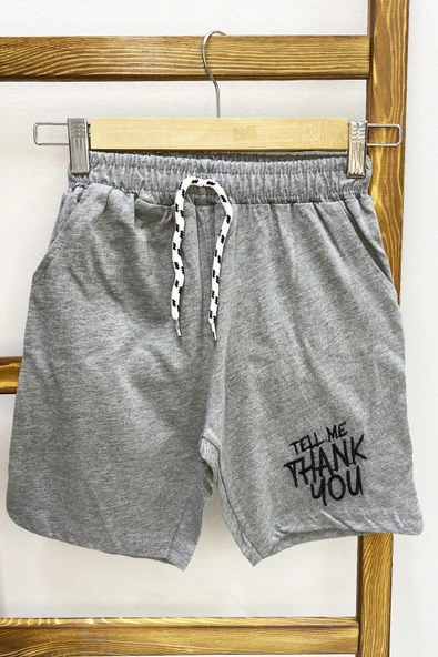 ERKEK ÇOCUK ŞORT CEPLİ DÜZ RENK YAZI BASKILI F29 - 7