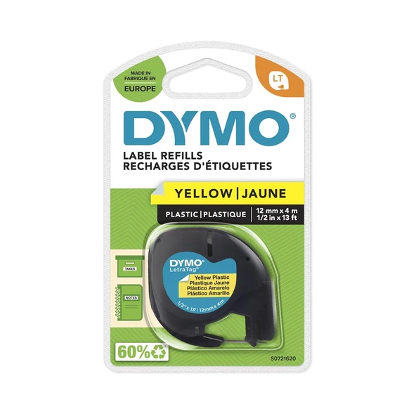 Dymo S0721620 LetraTag Plastik Şerit ( 12 mm X 4 mt ) , Sarı (59423) 91202