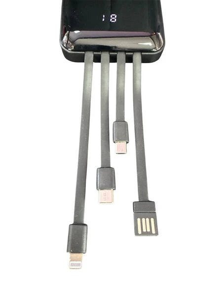 H01 Dijital Göstergeli Dahili Çoklu Kablolu 10000 mAh  Powerbank SİYAH - Resim 5