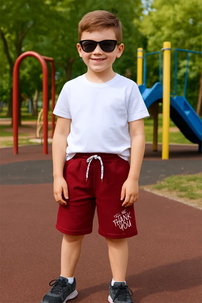 ERKEK ÇOCUK ŞORT CEPLİ DÜZ RENK YAZI BASKILI F29 - 2
