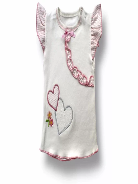 Çift Kalp Nakışlı Şort Tişört 3lü Kız Bebek Takımı Ekru - Resim 4