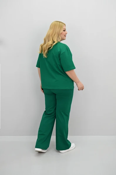 Kadın Büyük Beden Kısa Kollu Etiket Detaylı Bol Paça Eşofman Takımı 8196-25 - 10