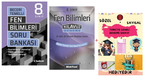 TUDEM YAYINLARI LGS FEN BİLİMLERİ BECERİ TEMELLİ SORU BANKASI - FEN BİLİMLERİ KLAVUZ DENEME - HEDİYE