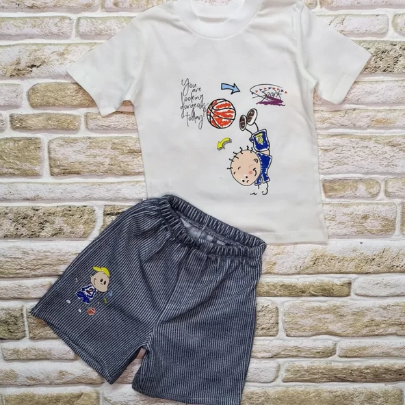 Topçu Erkek Çocuk Baskılı Şortlu Kısa Kollu Tişört 2li Erkek Bebek Takımı - Resim 4