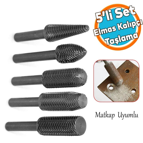 5 Parça Freze Uç Törpü Uç Kalıpçı Taşlama Seti Metal Demir Oyma Zımparalama Ucu Matkap Uyumlu