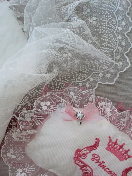 Yenidoğan Nil Taç Nakışlı Kundaklı Trilüks 3lü Alt Açma Seti Fuşya - Resim 7