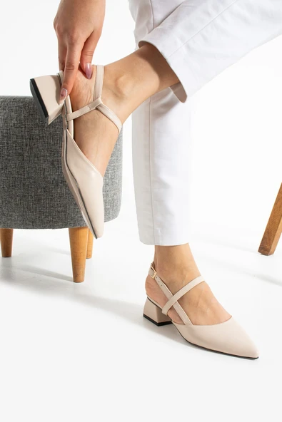 Albishoes Kadın Kare Topuk 4 Cm Tokalı Şerit Bant Arkası Açık Sivri Burun Şık Günlük Kadın Ayakkabı - 3