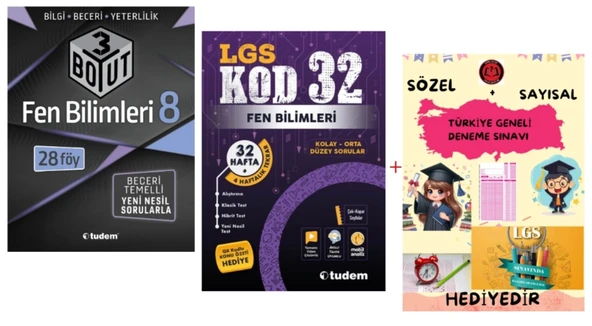 TUDEM YAYINLARI LGS FEN BİLİMLERİ 3 BOYUT BECERİ TEMELLİ SORU BANKASI - FEN BİLİMLERİ KOD 32 DENEME - HEDİYE ürün görseli