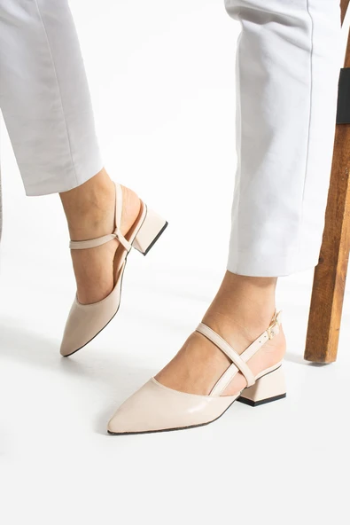 Albishoes Kadın Kare Topuk 4 Cm Tokalı Şerit Bant Arkası Açık Sivri Burun Şık Günlük Kadın Ayakkabı - 2