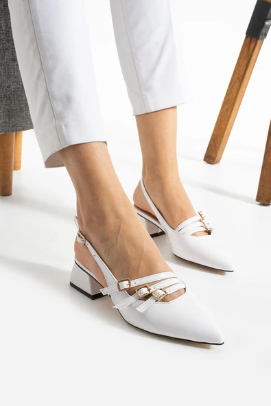 Albishoes Kare Topuk 4 Cm Rugan Toka Detaylı Arkası Açık Sivri Burun İş Ofis Günlük Kadın Ayakkabı - 2