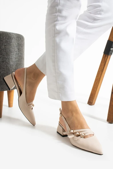 Albishoes Kadın Kare Topuk 4 Cm Toka Detaylı Arkası Açık Sivri Burun İş Ofis Günlük Kadın Ayakkabı - 3