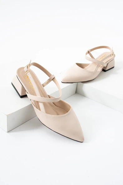 Albishoes Kadın Kare Topuk 4 Cm Tokalı Şerit Bant Arkası Açık Sivri Burun Şık Günlük Kadın Ayakkabı - 4