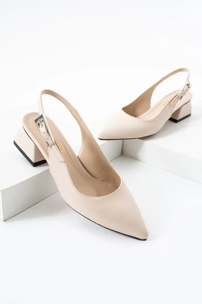 Albishoes Kadın Kare Topuk 4 Cm Arkası Açık Sivri Burun Şık İş Ofis Günlük Kadın Topuklu Ayakkabı - 4
