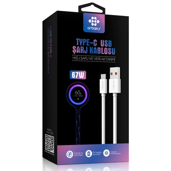 Max 67W Mi Turbo Kablo Saniye Göstergeli 6A Type-c Arbaks Arb-313 - 5