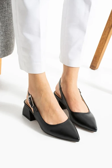 Albishoes Kadın Kare Topuk 4 Cm Arkası Açık Sivri Burun Şık İş Ofis Günlük Kadın Topuklu Ayakkabı - 2