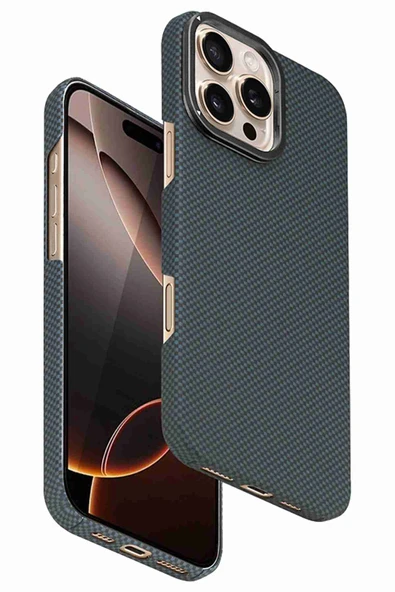 iPhone 16 Pro Uyumlu Fuchsia Lens Standlı Manyetik Şarj Özellikli Kevlar Telefon Kılıfı