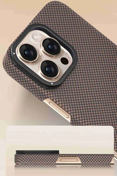 iPhone 16 Pro Uyumlu Fuchsia Lens Standlı Manyetik Şarj Özellikli Kevlar Telefon Kılıfı - 5
