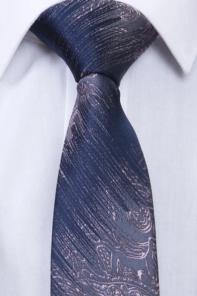 Esgue Hand Made 7.5 cm Pudra Pembe & Laci-Gri Desenli Mendilli Kravat - 3