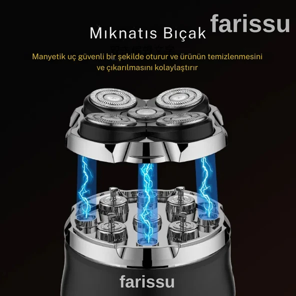 Kel Kafa Tıraş Makinesi RQ518 – Günlük, Sakal ve Baş Tıraşı İçin, 5 Başlıklı, USB Şarjlı, Su Geçirmez - 4