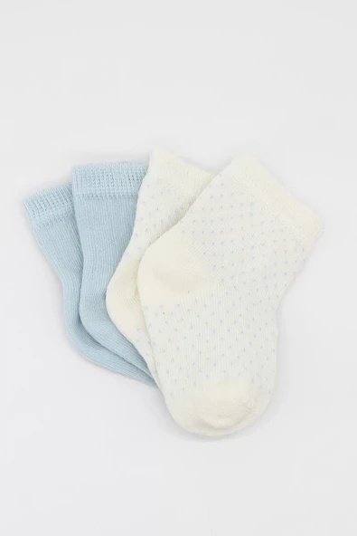 Organik 2li Puan Derby Penye Soket Çorap  Mavi Ekru - Resim 5