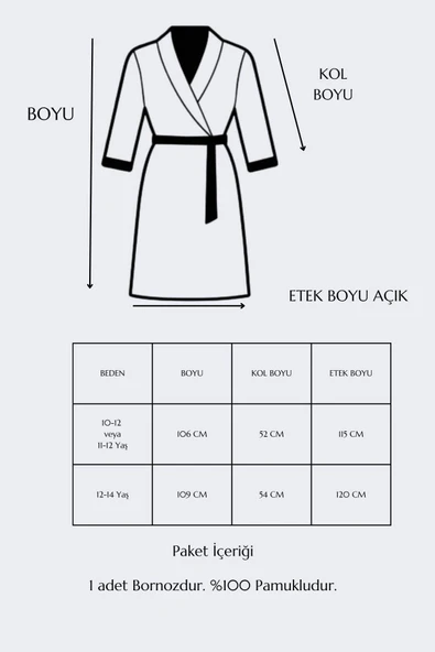 Kapüşonlu %100 Pamuklu Unisex Garson Boy Çocuk Banyo Bornozu 11-14 Yaş - 7