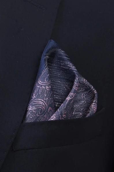 Esgue Hand Made 7.5 cm Pudra Pembe & Laci-Gri Desenli Mendilli Kravat - 4