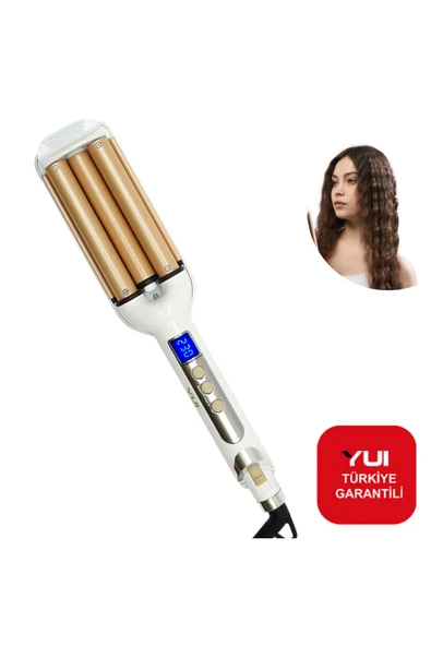 YUI Led Göstergeli Seramik Su Dalgası(WAG) Saç Maşası Beyaz