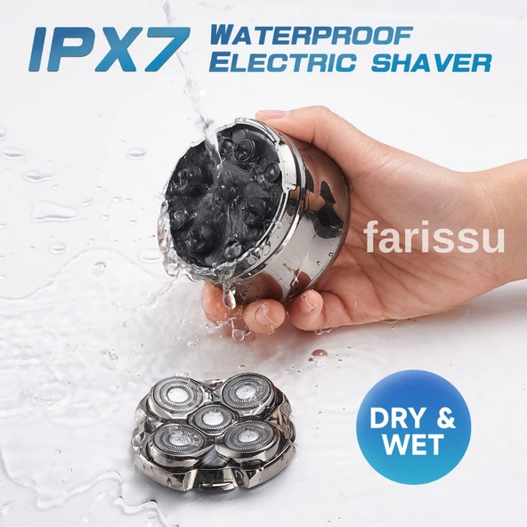 Kel Kafa Tıraş Makinesi RQ518 – Günlük, Sakal ve Baş Tıraşı İçin, 5 Başlıklı, USB Şarjlı, Su Geçirmez - 7